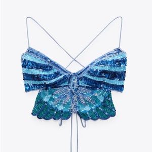 Zara Blue Butterfly Crop Top